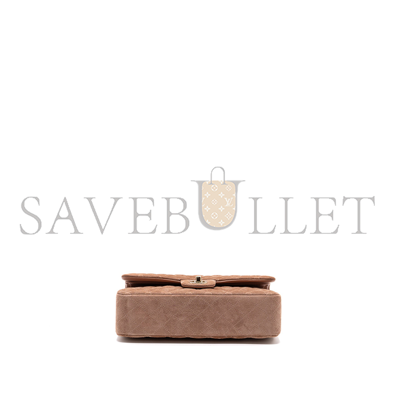 Ch**el medium classic double flap bag suede leather light brown lghw (25*16*6cm)